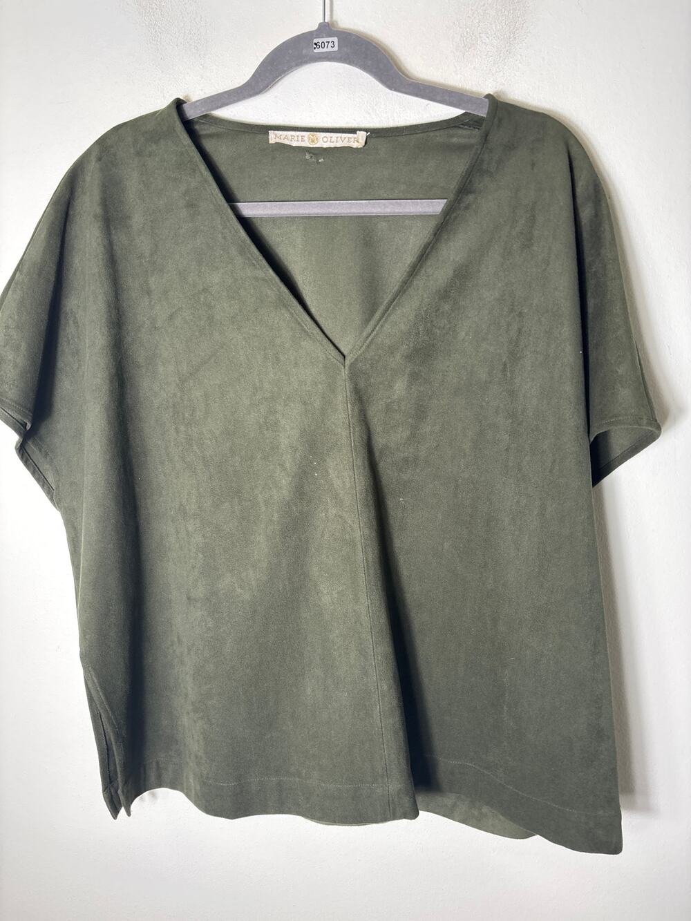 Marie Oliver Olive Green Faux Suede Top Sz S